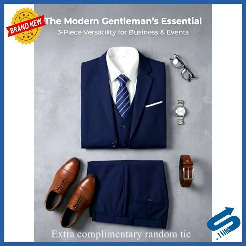 Slim Fit 3-Piece Suit Set with Vest and Tie for Formal Occasions